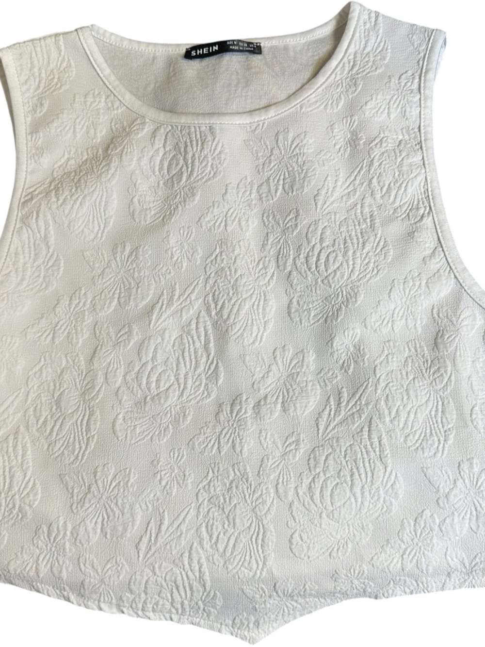 Shein Ivory Textured Floral V-Hem Crop Top Sleeveless Medium 6